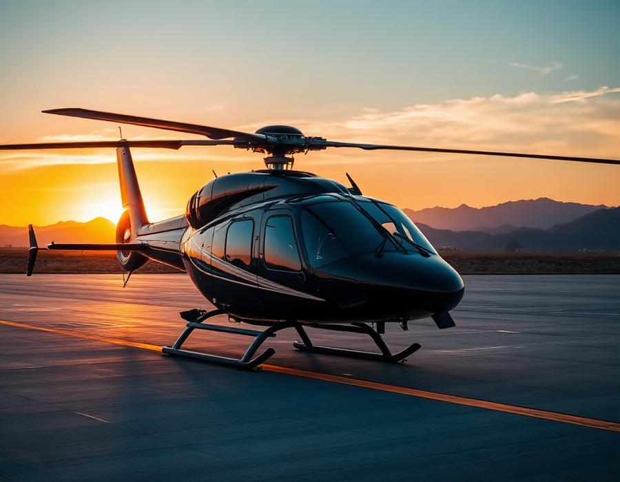 Private helicopter at sunset